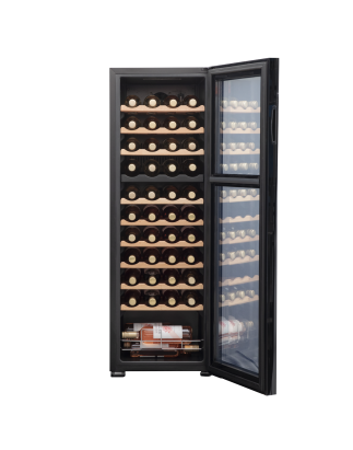 Baridi 44 Bottle Dual Zone Wine Cooler, Fridge with Digital Touchscreen Controls, Wooden Shelves & LED Light, Black