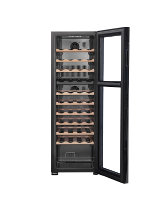 Baridi 44 Bottle Dual Zone Wine Cooler, Fridge with Digital Touchscreen Controls, Wooden Shelves & LED Light, Black