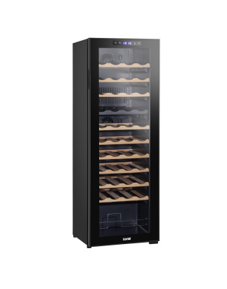 Baridi 44 Bottle Dual Zone Wine Cooler, Fridge with Digital Touchscreen Controls, Wooden Shelves & LED Light, Black