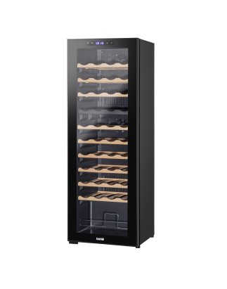 Baridi 44 Bottle Dual Zone Wine Cooler, Fridge with Digital Touchscreen Controls, Wooden Shelves & LED Light, Black