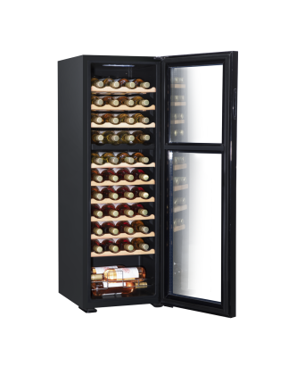 Baridi 44 Bottle Dual Zone Wine Cooler, Fridge with Digital Touchscreen Controls, Wooden Shelves & LED Light, Black