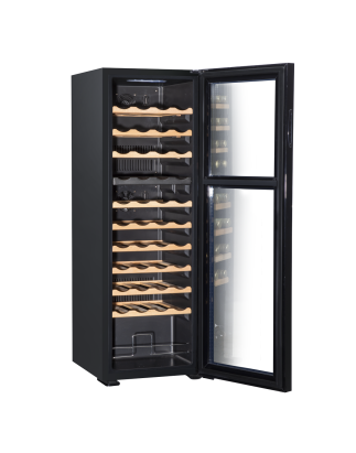 Baridi 44 Bottle Dual Zone Wine Cooler, Fridge with Digital Touchscreen Controls, Wooden Shelves & LED Light, Black