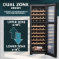 Baridi 44 Bottle Dual Zone Wine Cooler, Fridge with Digital Touchscreen Controls, Wooden Shelves & LED Light, Black