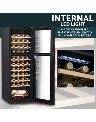 Baridi 44 Bottle Dual Zone Wine Cooler, Fridge with Digital Touchscreen Controls, Wooden Shelves & LED Light, Black