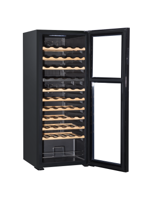 Baridi 55 Bottle Dual Zone Wine Cooler, Fridge with Digital Touchscreen Controls, Wooden Shelves & LED Light, Black