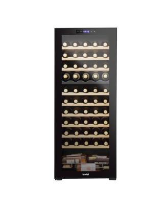 Baridi 55 Bottle Dual Zone Wine Cooler, Fridge with Digital Touchscreen Controls, Wooden Shelves & LED Light, Black