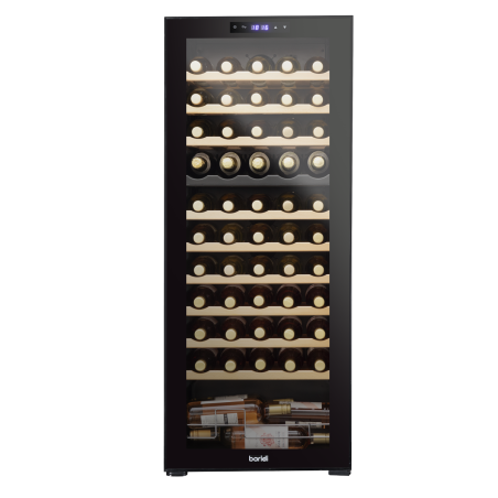 Baridi 55 Bottle Dual Zone Wine Cooler, Fridge with Digital Touchscreen Controls, Wooden Shelves & LED Light, Black