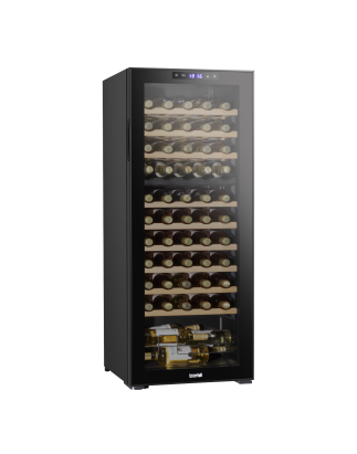 Baridi 55 Bottle Dual Zone Wine Cooler, Fridge with Digital Touchscreen Controls, Wooden Shelves & LED Light, Black