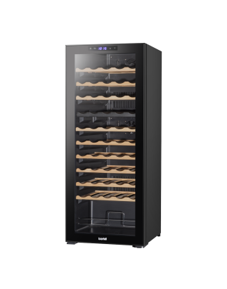 Baridi 55 Bottle Dual Zone Wine Cooler, Fridge with Digital Touchscreen Controls, Wooden Shelves & LED Light, Black