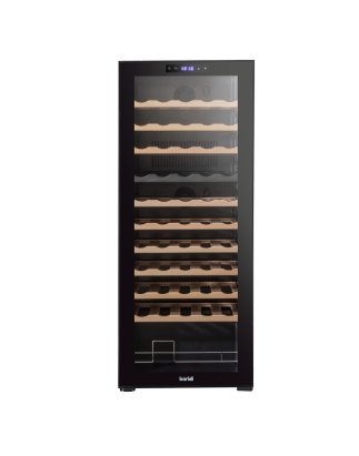 Baridi 55 Bottle Dual Zone Wine Cooler, Fridge with Digital Touchscreen Controls, Wooden Shelves & LED Light, Black