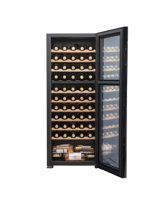 Baridi 55 Bottle Dual Zone Wine Cooler, Fridge with Digital Touchscreen Controls, Wooden Shelves & LED Light, Black