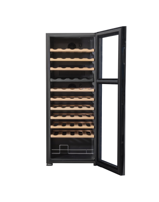 Baridi 55 Bottle Dual Zone Wine Cooler, Fridge with Digital Touchscreen Controls, Wooden Shelves & LED Light, Black