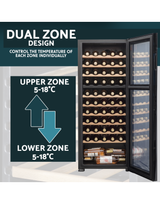 Baridi Refroidisseur à vin double zone 55 bouteilles, réfrigérateur avec commandes numériques à écran tactile, étagères en bois 