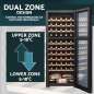 Baridi 55 Bottle Dual Zone Wine Cooler, Fridge with Digital Touchscreen Controls, Wooden Shelves & LED Light, Black