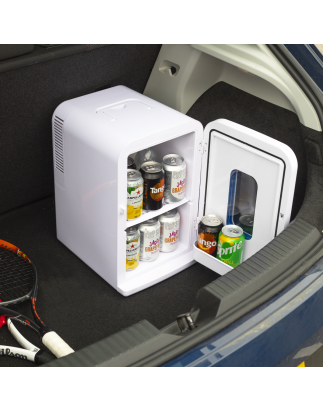 Baridi 15L Mini Fridge Cooler & Warmer, 12V/230V, Perfect for Car, Bedroom, Camping, Makeup, White - DH94