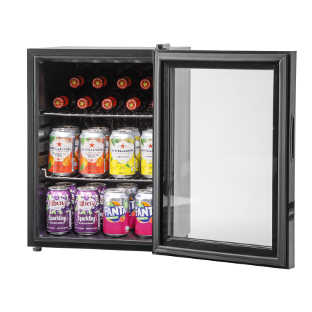 Baridi 40L Drinks Mini Fridge with LED Light, Black and Glass Door