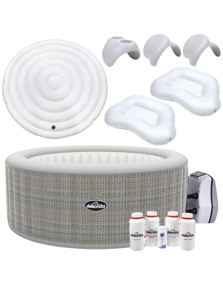 Dellonda 2-4 Person Inflatable Hot Tub Spa with Smart Pump and Accessory Kit - Rattan Effect