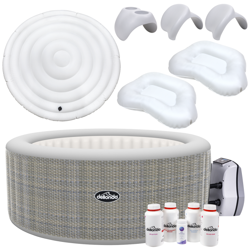 Dellonda 2-4 Person Inflatable Hot Tub Spa with Smart Pump and Accessory Kit - Rattan Effect