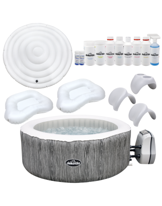 Dellonda 2-4 Person Inflatable Hot Tub Spa with Smart Pump and Master Accessory Kit - Wood Effect