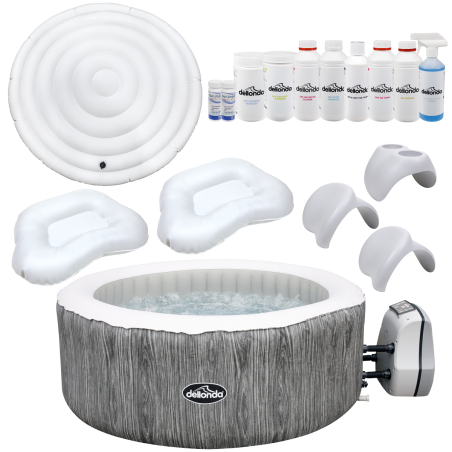 Dellonda 2-4 Person Inflatable Hot Tub Spa with Smart Pump and Master Accessory Kit - Wood Effect