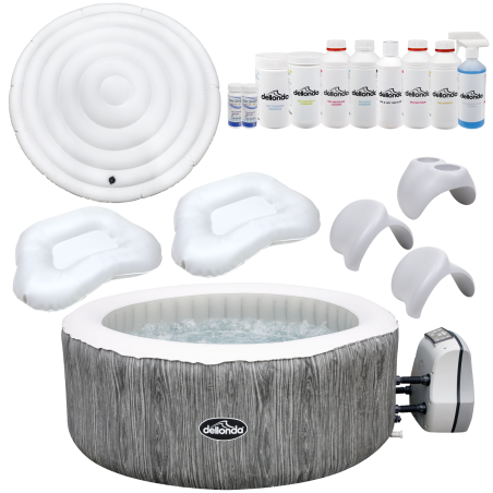 Kit de luxe pour spa gonflable Dellonda pour 4 à 6 personnes avec pompe intelligente - Effet bois