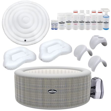 Kit de luxe pour spa gonflable Dellonda pour 4 à 6 personnes avec pompe intelligente - Effet rotin