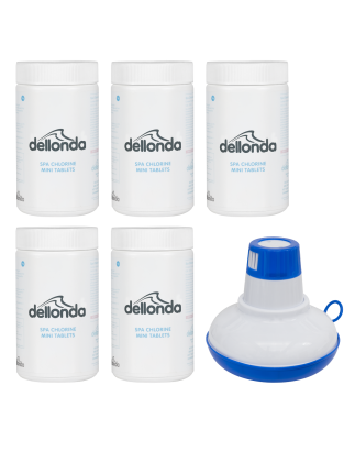 Dellonda 5 x 1kg Chlorine Mini Tabs for Hot Tubs, Spas & Swimming Pools, Includes Universal Chemical Floater