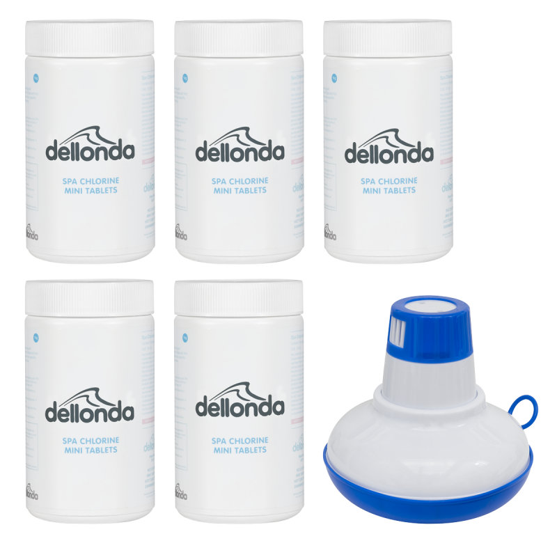 Dellonda Lot de 5 mini pastilles de chlore de 1 kg pour spas, spas et piscines, avec flotteur chimique universel