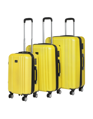 Dellonda 3-Piece ABS Luggage Set with Integrated TSA Approved Combination Lock - Yellow - DL124