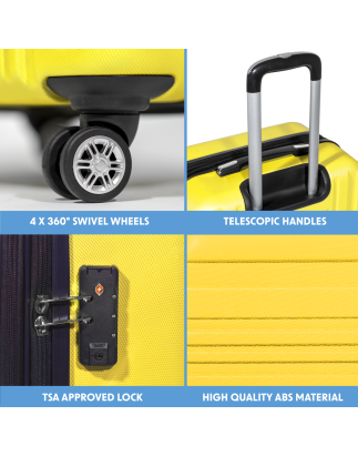 Dellonda 3-Piece ABS Luggage Set with Integrated TSA Approved Combination Lock - Yellow - DL124