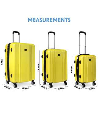 Dellonda 3-Piece ABS Luggage Set with Integrated TSA Approved Combination Lock - Yellow - DL124