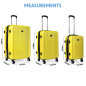 Dellonda 3-Piece ABS Luggage Set with Integrated TSA Approved Combination Lock - Yellow - DL124