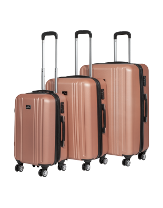 Dellonda 3-Piece Lightweight ABS Luggage Set with Integrated TSA Approved Combination Lock - Rose Gold - DL125