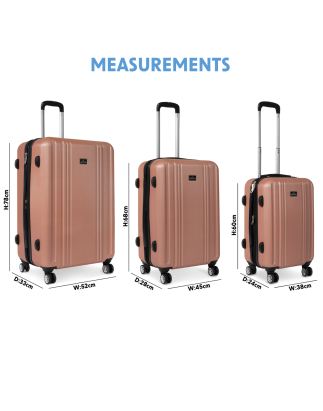 Dellonda 3-Piece Lightweight ABS Luggage Set with Integrated TSA Approved Combination Lock - Rose Gold - DL125