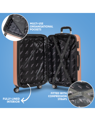 Dellonda 3-Piece Lightweight ABS Luggage Set with Integrated TSA Approved Combination Lock - Rose Gold - DL125