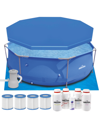 Dellonda Piscine à cadre en acier ronde de 10 pieds avec accessoires, bleue