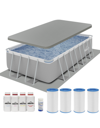 Piscine à cadre en acier de luxe Dellonda de 18 pieds, rectangulaire avec accessoires