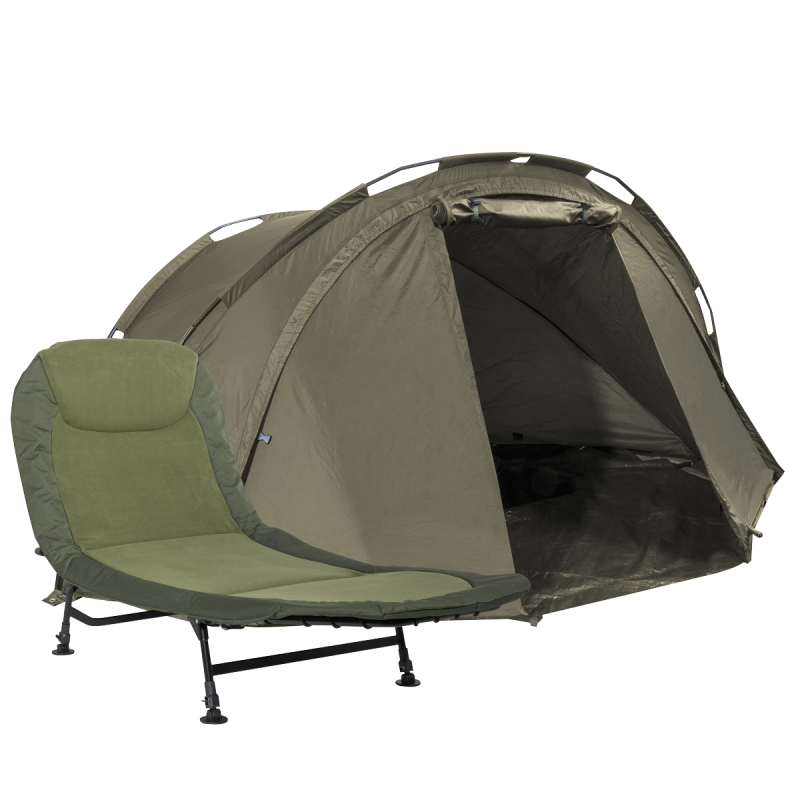 Dellonda Fishing Bivvy Carp Tent 1-Man Waterproof & UV Protection Pre-Threaded Poles & Fishing Bedchair