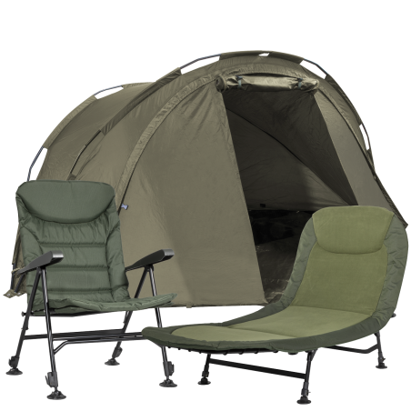 Dellonda Tente de pêche à la carpe bivouac légère pour 2 personnes, imperméable et protection UV avec chaise de pêche/camping et