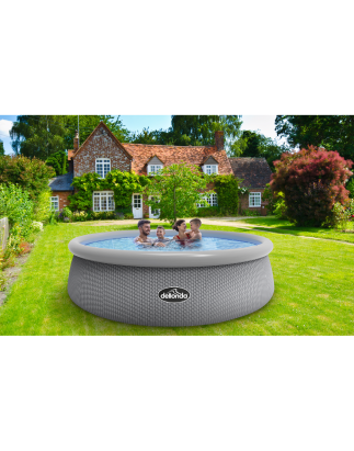 Dellonda 15ft Round Garden Kids Paddling Swimming Pool & Pump Grey Rattan