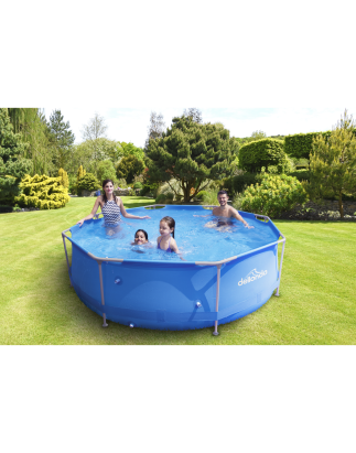 Dellonda 10ft Steel Frame Swimming Pool Round with Filter Pump, Blue