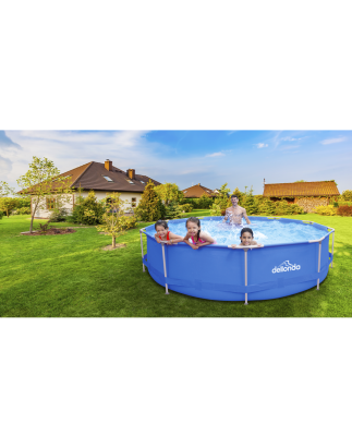 Dellonda 12ft Steel Frame Swimming Pool Round with Filter Pump, Blue