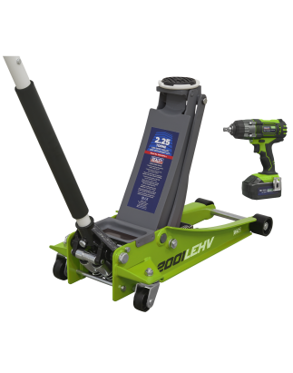 2.2 Tonne Trolley Jack & 18V Cordless Impact Wrench - Green