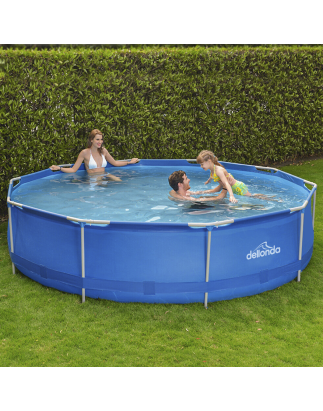 Dellonda 12ft Steel Frame Swimming Pool Round with Filter Pump, Blue