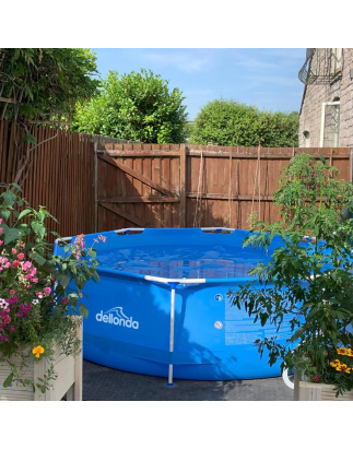 Dellonda Piscine ronde à cadre en acier de 12 pieds avec pompe à filtre, bleue