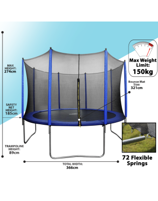 Dellonda 12ft Heavy-Duty Outdoor Trampoline with Safety Enclosure Net