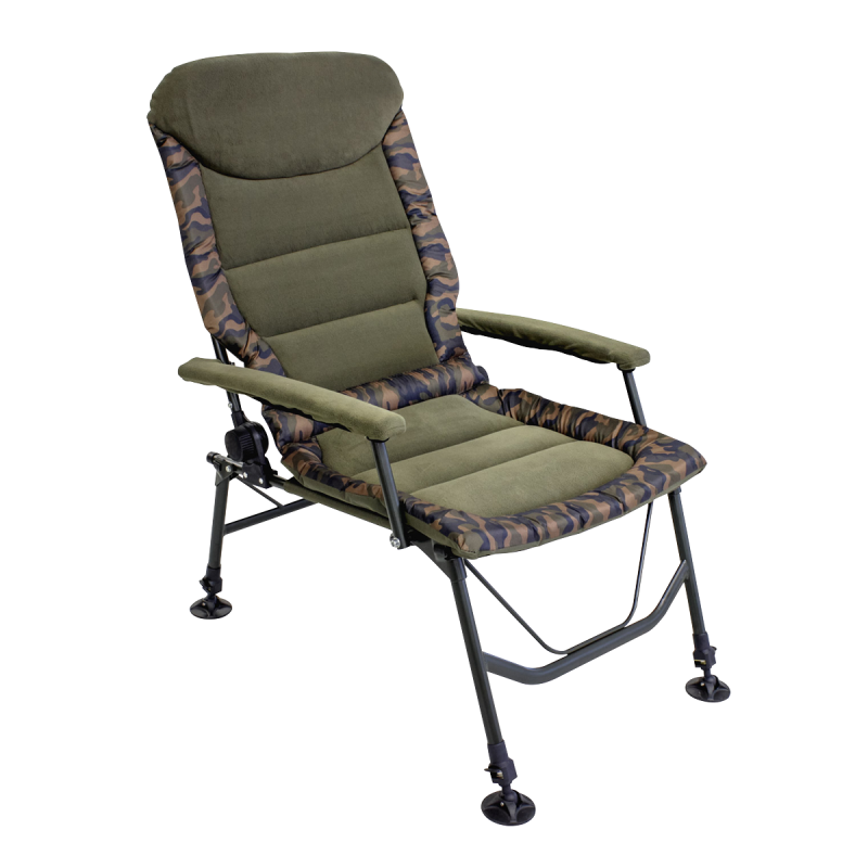 Dellonda Deluxe Portable Fishing/Camping Chair, Reclining, Padded Armrests and Back, Adjustable Height, Rotating Feet for Multip