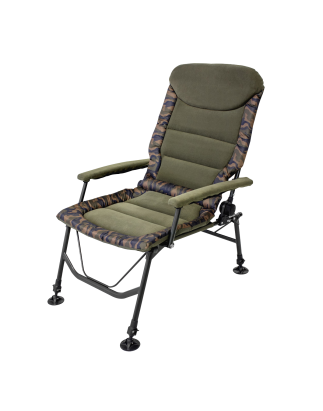 Dellonda Deluxe Portable Fishing/Camping Chair, Reclining, Padded Armrests and Back, Adjustable Height, Rotating Feet for Multip