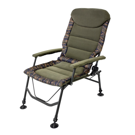 Dellonda Deluxe Portable Fishing/Camping Chair, Reclining, Padded Armrests and Back, Adjustable Height, Rotating Feet for Multip