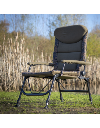 Dellonda Deluxe Chaise de pêche/camping portable, inclinable, accoudoirs et dossier rembourrés, hauteur réglable, pieds rotatifs